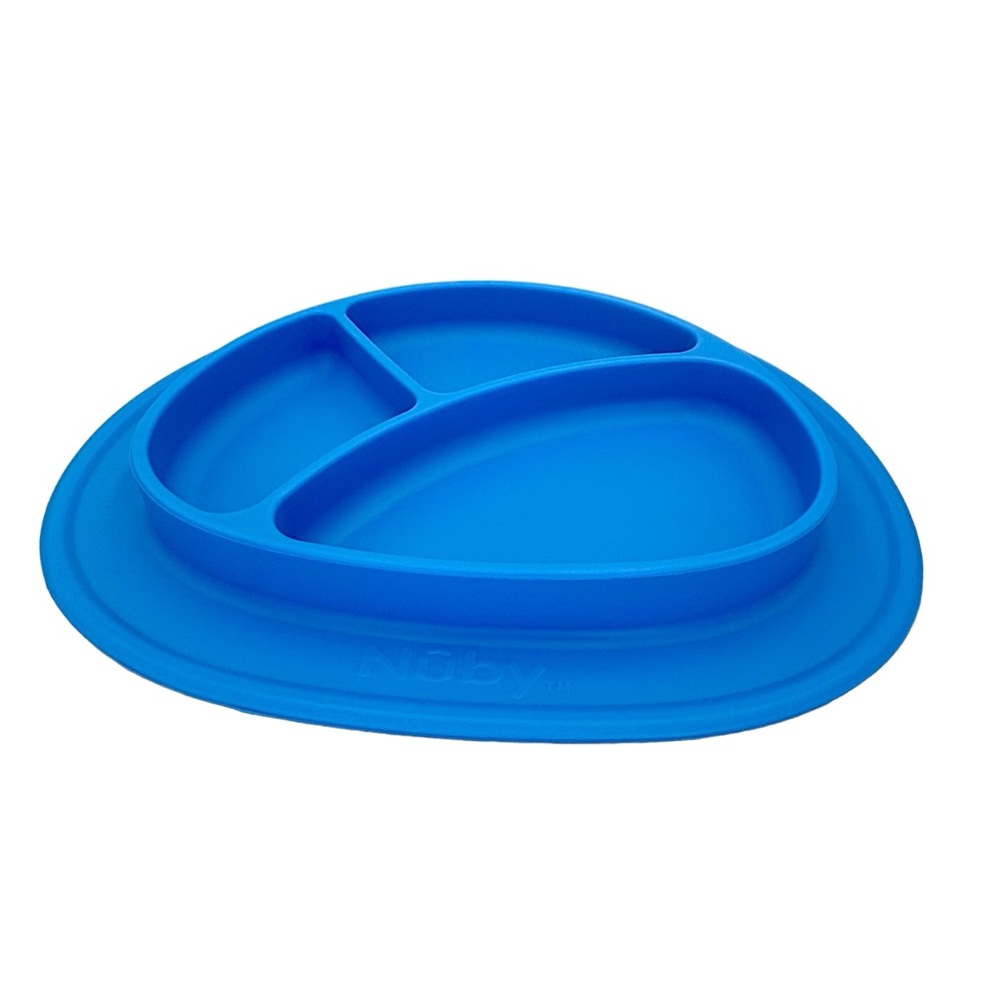 Nuby Baby Toddler Sure Grip Silicone Miracle Mat 3-Section Oval Plate Blue